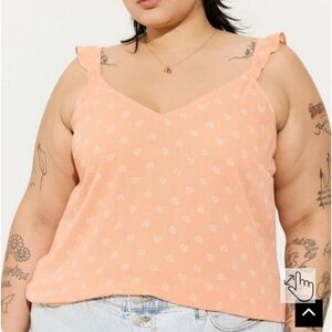 Torrid Washable Crinkle Gauze V-Neck Ruffle Strap Tank